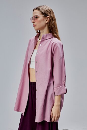 TF The Fancy For You Kadın Apoletli Katlamalı Uzun Kol Oversize Gömlek