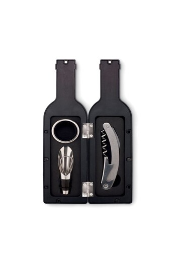 wei inox Set of 4 wine accessories, bottle-shaped packaging, metal, 24x6 cm