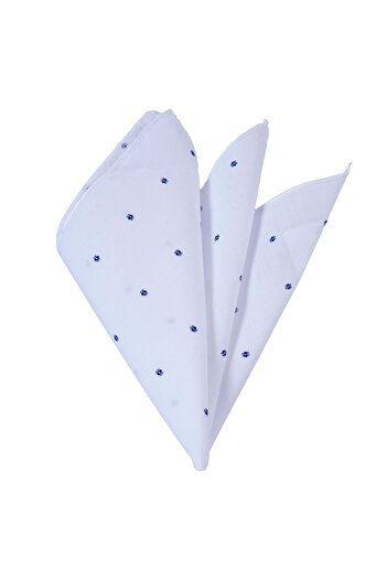 Exve Exclusive Cotton Collar Handkerchief with Navy Blue Pattern on White