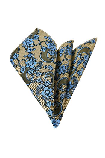 Exve Exclusive Yellow Blue Shawl Patterned Shiny Jacquard Woven Collar Handkerchief