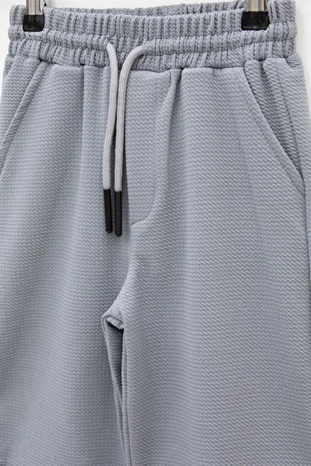 Cansın Mini Gray Elastic Waist Pompom Fabric Basic Boy's Shorts 21168