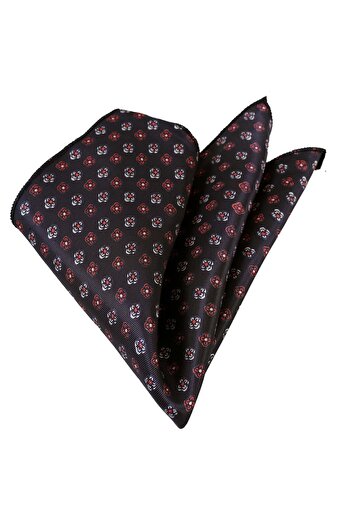 Exve Exclusive Red and White Floral Satin Collar Handkerchief on Black