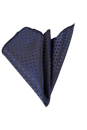 Exve Exclusive Navy Blue Polka Dot Jacquard Woven Collar Handkerchief on Black