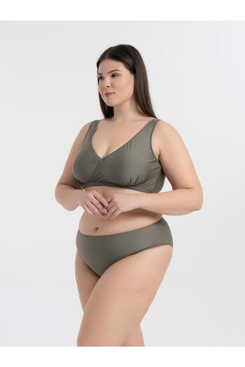 AQUAVİVA Women's Khaki Green Plus Size Quinn Double Breasted Detailed Gathering Bikini Set