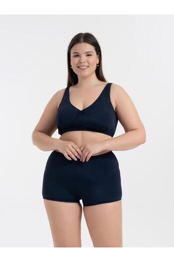 AQUAVİVA Women's Navy Blue Plus Size Quinn Double Breasted Detailed Gathered Shorts Bikini Set