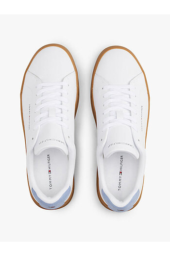 Tommy Hilfiger Erkek Rahat Düz Taban Topuk Renk Geçişli Deri Beyaz-Kahverengi Sneaker FM0FM05367-05O