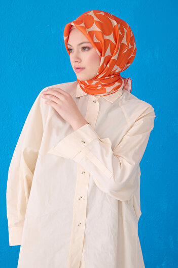 Belli Twill Silk Scarf 4117D Geometric Pattern Orange-Beige-31