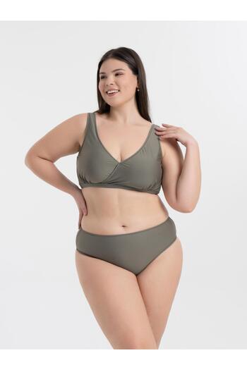 AQUAVİVA Women's Khaki Green Plus Size Quinn Double Breasted Detailed Gathering Bikini Set