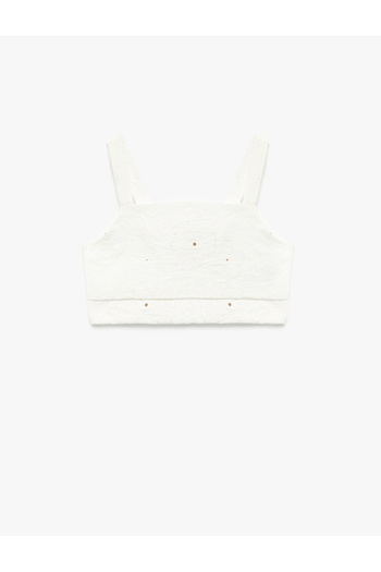 Koton Square Neck Textured Strap Viscose Crop Blouse