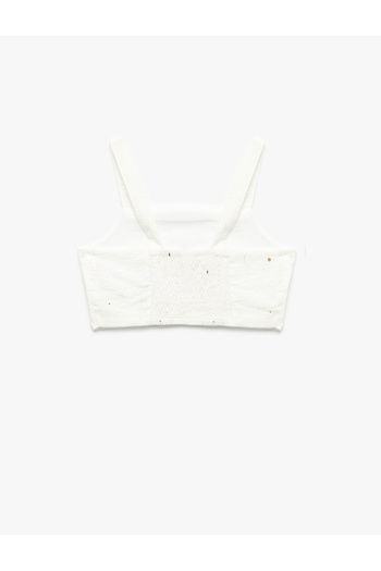 Koton Square Neck Textured Strap Viscose Crop Blouse
