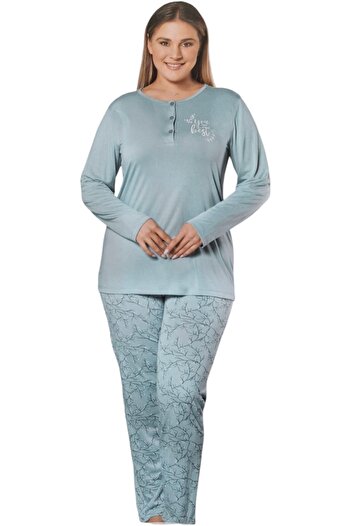 Alperi Plus Size Summer Long Sleeve Pajama Set Green