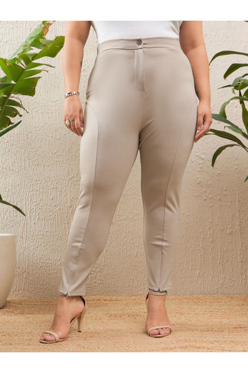 Sassafras By Styli Plus Size Solid Flat Front Mom Fit Pants