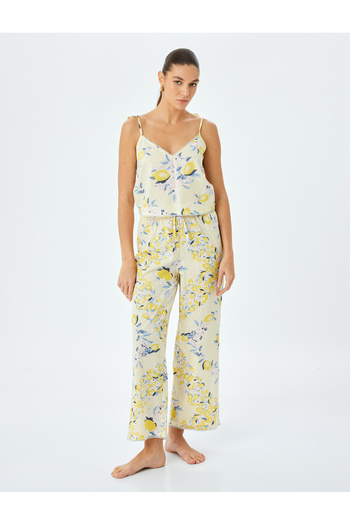 Koton Zitronenbedruckte Bequeme Passform Baumwoll-Pyjama-Hose