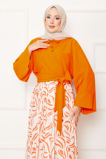 EBRUTESETTÜR Shirt Self Belted Wide Sleeve Skirt Suit
