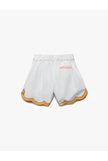 Koton Cotton Embroidered Fruit Pattern Shorts with Elastic Waist