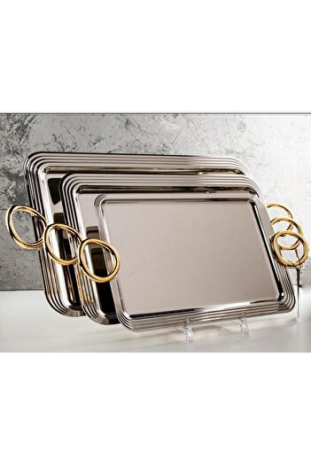 TOHFAT-AL MAIDAH Luxury 3-piece steel serving tray set