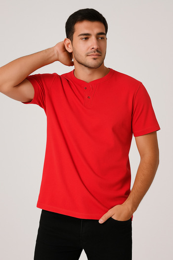 UOMOPARK 2124 Henley T-Shirt Brown Button Detailed Basic Casual t Shirt