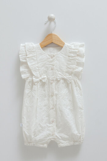 Caramel Embroidery Embroidered Front Button Baby Girl Jumpsuit
