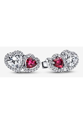 Pandora Cercei Pandora cu doua Inimioare tip Halo din Cristal si Zirconiu Argint 925