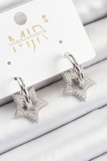 SeyCey.co Brass Zircon Stone Star Figured Ring Model Silver Color Women's Earrings