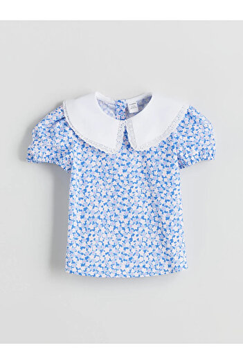 LC Waikiki Lcw Kids Blue Baby Collar Floral Girl's Blouse
