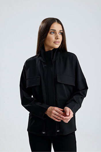 Sense Zipped Top with Pocket at the Waist with Stopper and Elastic Sleeve Hürrem Jacket Black