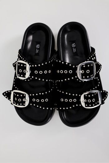 5in1Canpolat Black Thick Sole Suede Trock Slippers 24201