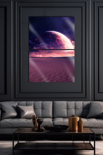 DekorHane Shiny Metal Surface - Moon, Moon Planet, Astronaut Decorative Art Painting, Fragmented Space Large Size