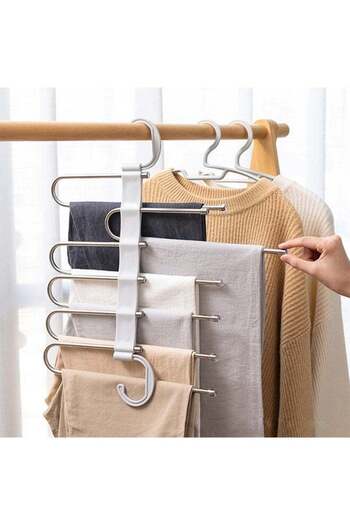 COOYA One Piece Hanger 5 Layers 2 Use Multifunctional Solid Metal and Wood Heavy Wardrobe Finishing Rack