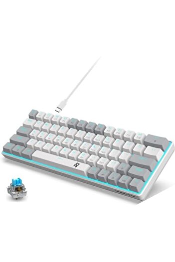 ROCK POW 60% Wired Mechanical Gaming Keyboard 63 keys Ice Blue Backlit Ultra-Compact Mini Keyboard