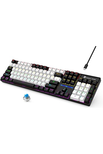 ROCK POW Mechanical Gaming Keyboard Arabic English 104 Keys with RGB Backlight, Wired Keyboard for Computer G