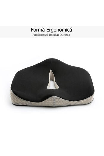 BETTER POSTURE Perna Ortopedica Pentru Sezut Din Spuma Cu Memorie Premium, Negru, 45 X 38 X 7 Cm