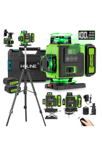 OEM HGLINE 4D laser level with 16 lines, remote control, 2 batteries, green and black, 100cm tripod