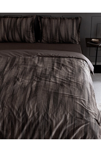 Madame Coco Raphael King Size 100% Cotton Printed Satin Duvet Cover Set - Brown
