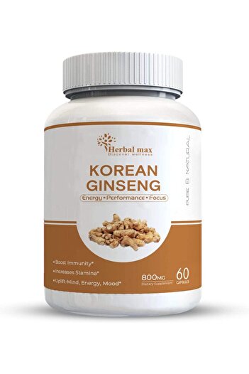 HERBAL MAX Men's & Women's Korean Ginseng (800mg, 60 Veg Capsule)