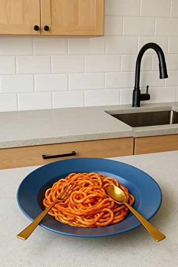 Demet Çeyiz Aksesuar Plate Pasta Matte Blue 26 cm