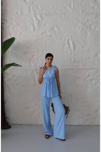 ZF BUTİK Women's Rubber Detailed Blouse Pants Set