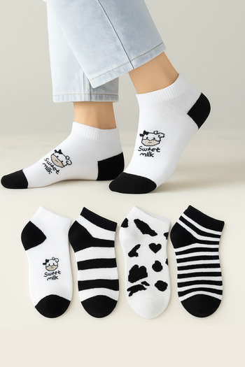 KaeLaurean Cotton Seamless 4-Piece Patterned Women's Socks