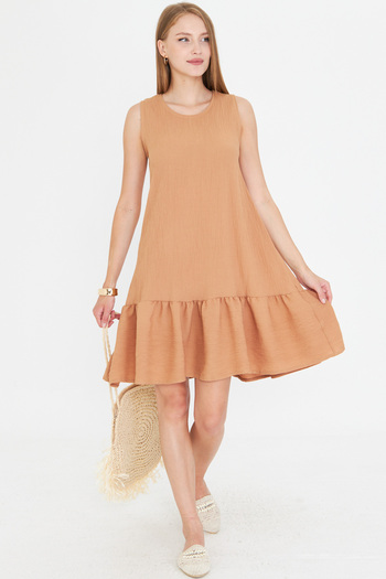 armonika Women's Milk Coffee Sleeveless Skirt Ruffle Dress Arm-18Y001156