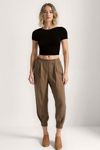 Vitrin Self Patterned Pleated Trousers with Elastic Waist