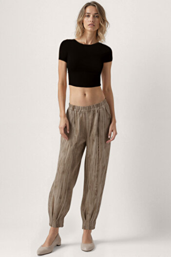 Vitrin Self Patterned Pleated Trousers with Elastic Waist