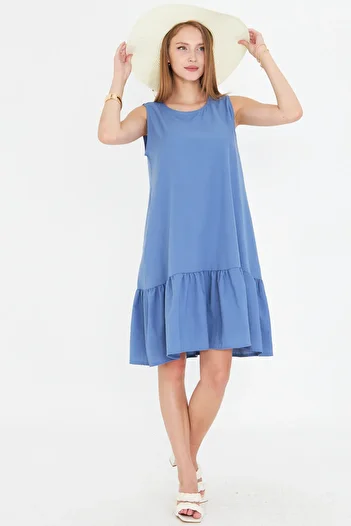 armonika Rochie cu volane cu fusta fara maneci Ice Blue pentru femei ARM-18Y001156