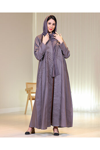 Elegant Japanese linen abaya with hand embroidery