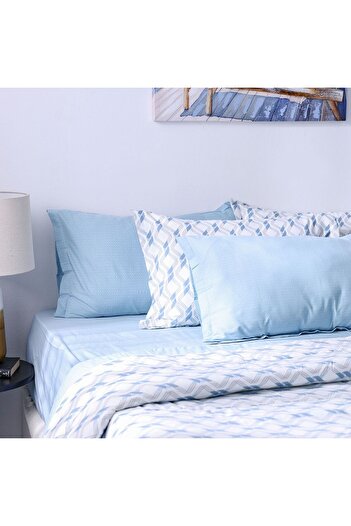 Danube Home Bliss 6 Piece Super King Comforter Set 260X260 Cm Lt. Blue | Cotton /Viscos-180 Thread Count