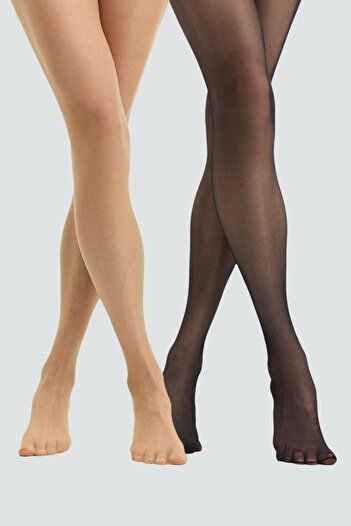 C&City Thin Large Size 10 Denier 2-Piece Pantyhose Skin/Black