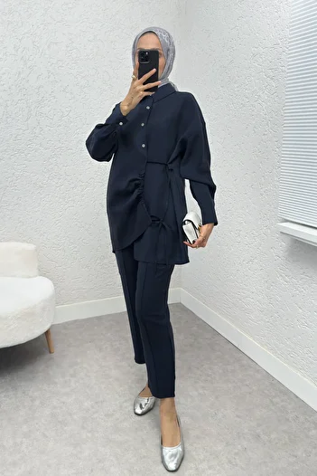 Salih Çelebi Skirt Hem Gathered Suit 2212 - Dark Blue