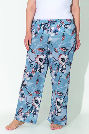 ModaLeaf Women's Plus Size Blue Color Floral Print Loose Bottom Home Wear