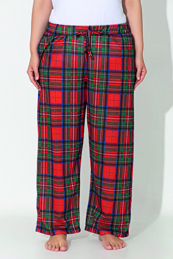 ModaLeaf Women's Plus Size Red Color Plaid Pattern Loose Bottom Home Wear