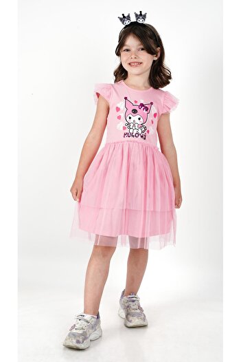 Buse&Eylül Bebe Φόρεμα για κορίτσια με κοντό μανίκι Kuromi Pink Tulle