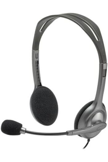 logitech H111 Wired Headset, Stereo Headphones With Noise Cancelling Microphone, 3.5 mm Audio Jack,